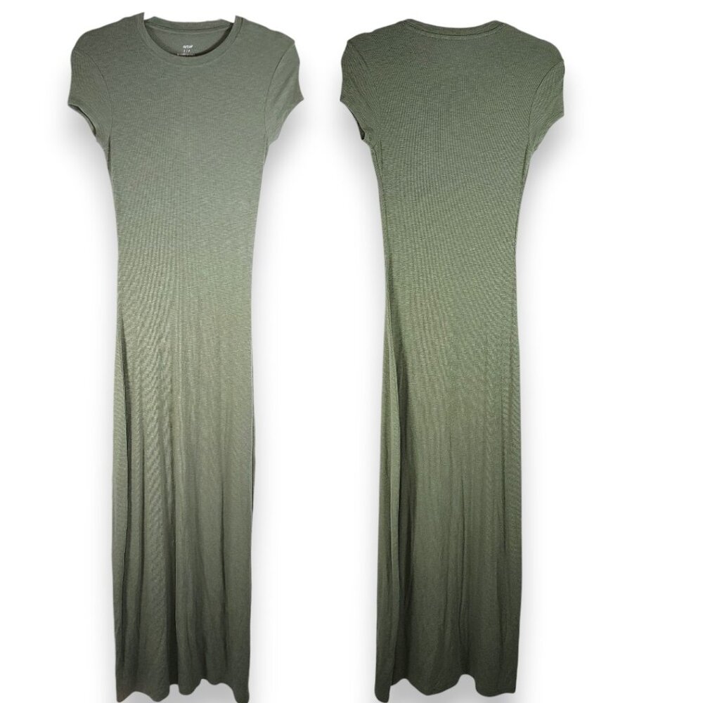Casual Olive Green Maxi Dress - Lightweight Ribbed Tee Style